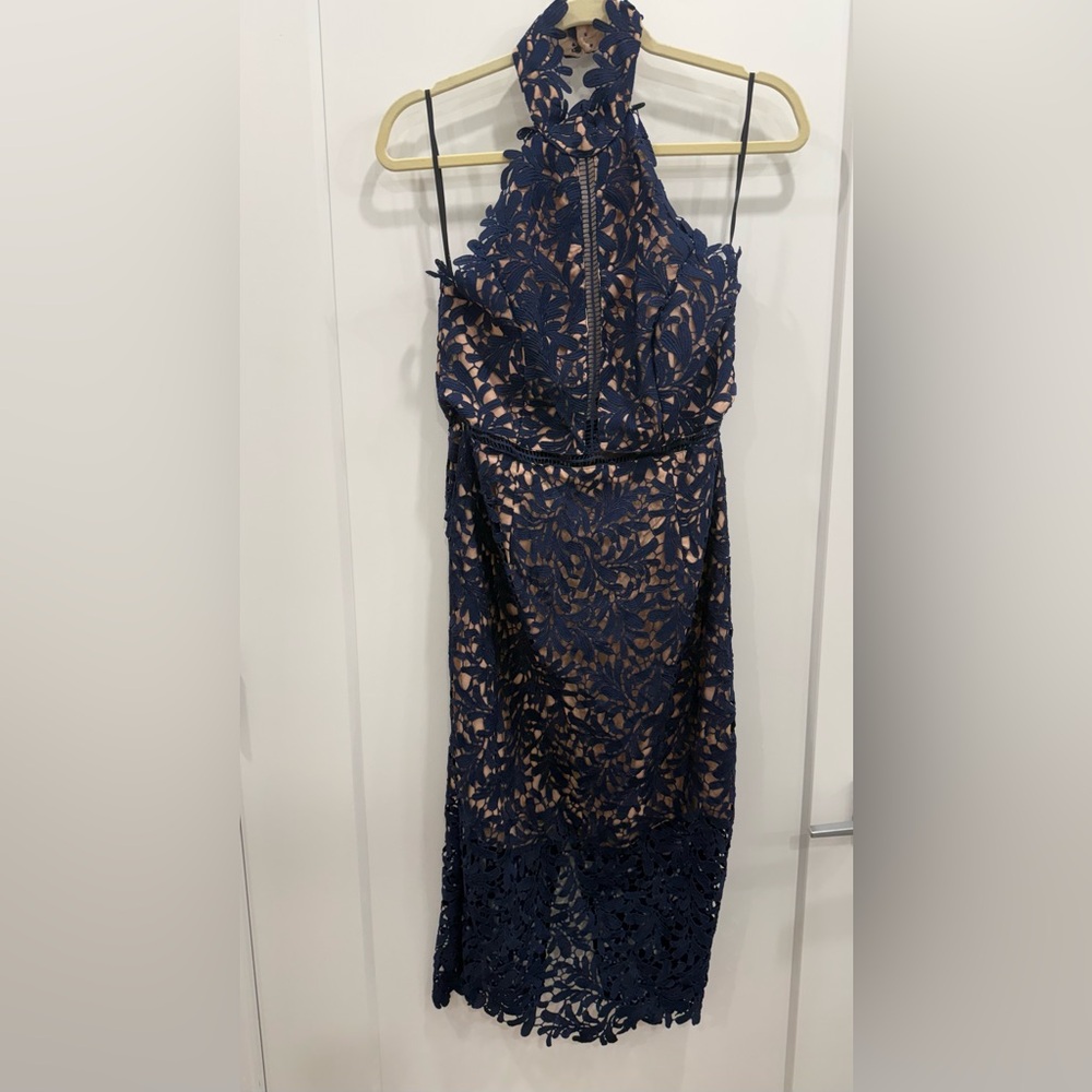 Lulus Navy Blue Lace Midi Dress β Size Large